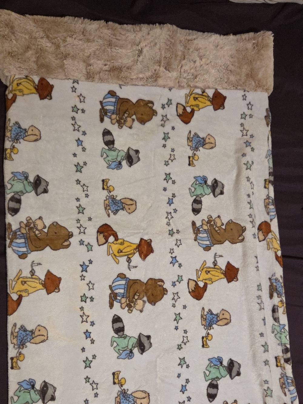 Plush Baby Blanket Pillow - Cream Animal Print with Faux Fur Trim